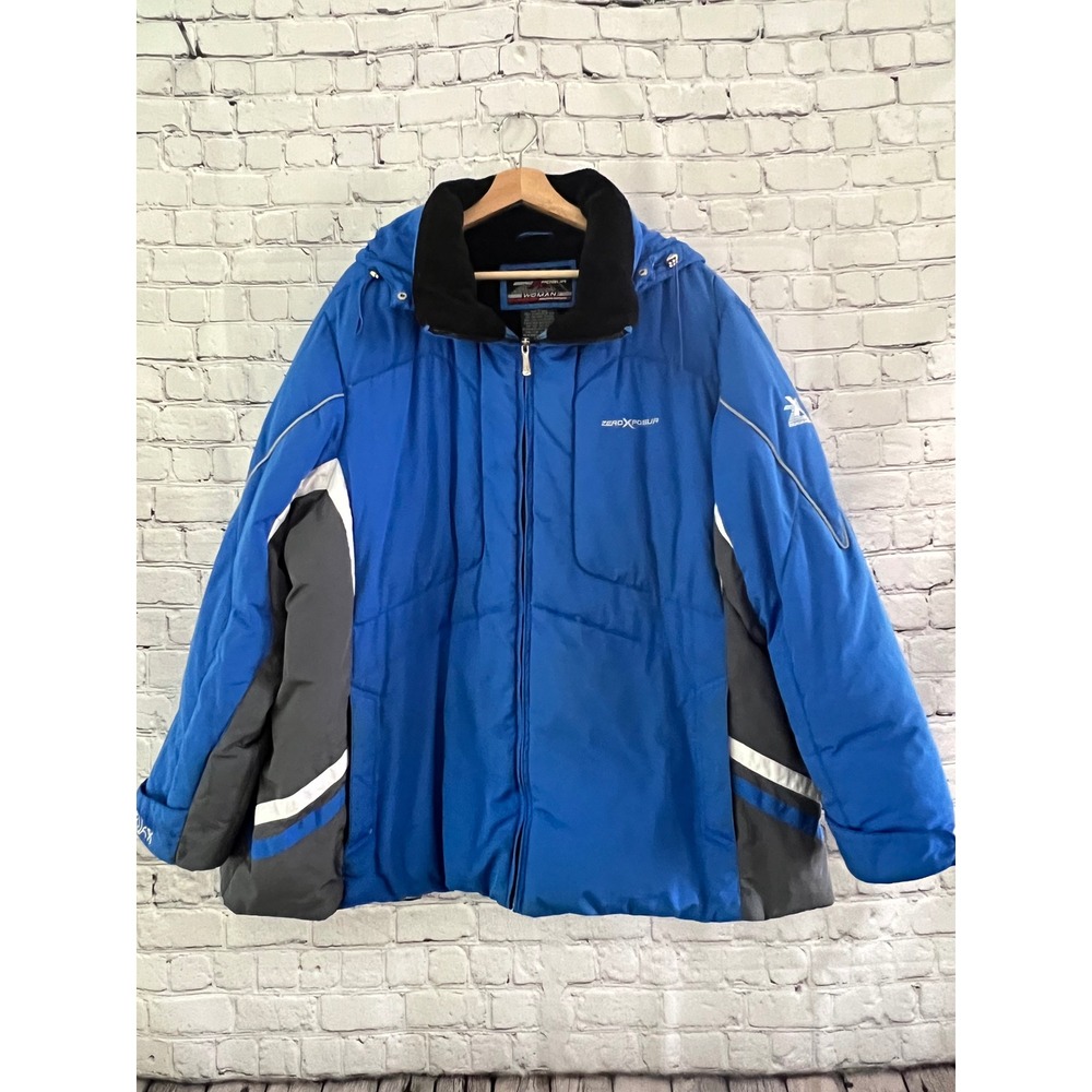 ZeroXposur Women's Size 3X Blue Colorblock Hooded Puffer Winter Ski Jacket Coat